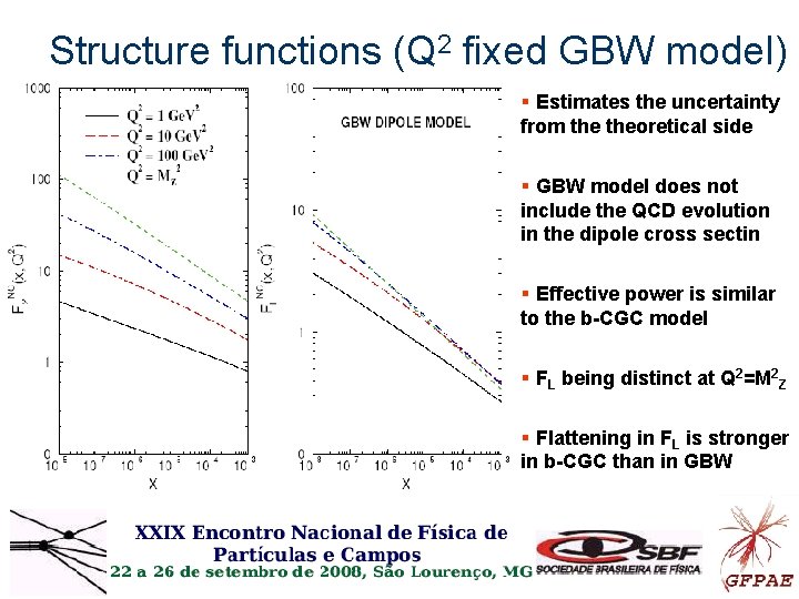 Structure functions (Q 2 fixed GBW model) § Estimates the uncertainty from theoretical side Structure functions (Q 2 fixed GBW model) § Estimates the uncertainty from theoretical side