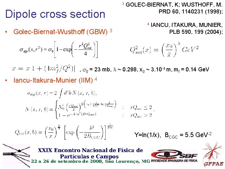 3 Dipole cross section GOLEC-BIERNAT, K; WUSTHOFF, M. PRD 60, 1140231 (1998); 4 • 3 Dipole cross section GOLEC-BIERNAT, K; WUSTHOFF, M. PRD 60, 1140231 (1998); 4 •