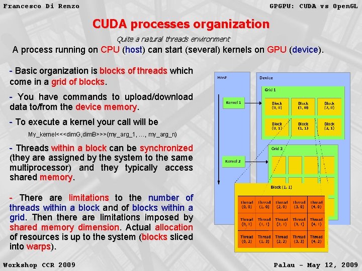 Francesco Di Renzo GPGPU: CUDA vs Open. GL CUDA processes organization Quite a natural Francesco Di Renzo GPGPU: CUDA vs Open. GL CUDA processes organization Quite a natural