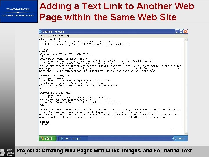 Adding a Text Link to Another Web Page within the Same Web Site Project
