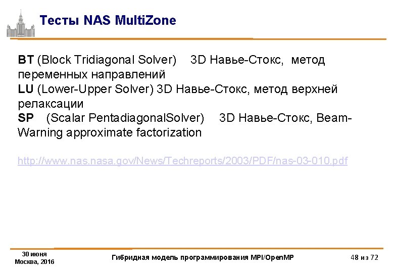 Тесты NAS Multi. Zone BT (Block Tridiagonal Solver) 3 D Навье-Стокс, метод переменных направлений