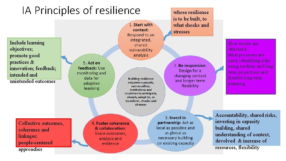 IA Principles of resilience Include learning objectives; promote good practices & innovation; feedback; intended