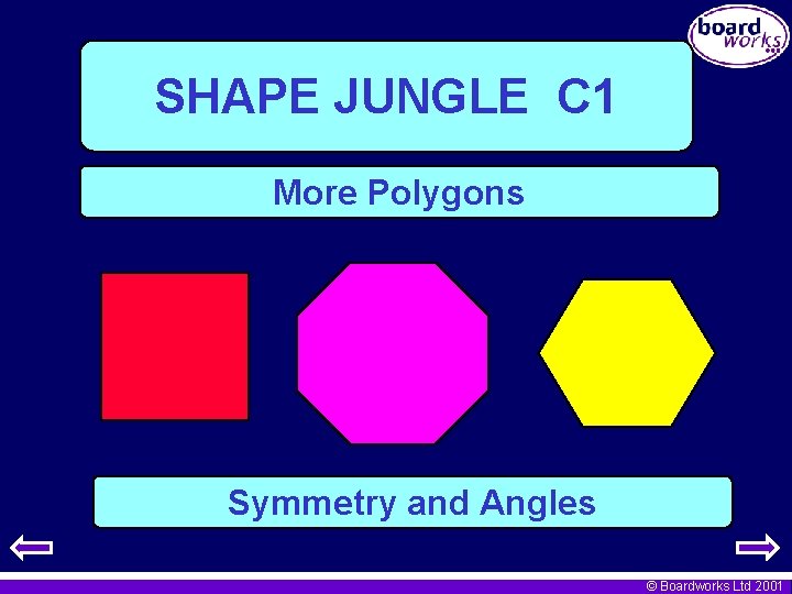 SHAPE JUNGLE C 1 More Polygons Symmetry and Angles © Boardworks Ltd 2001 