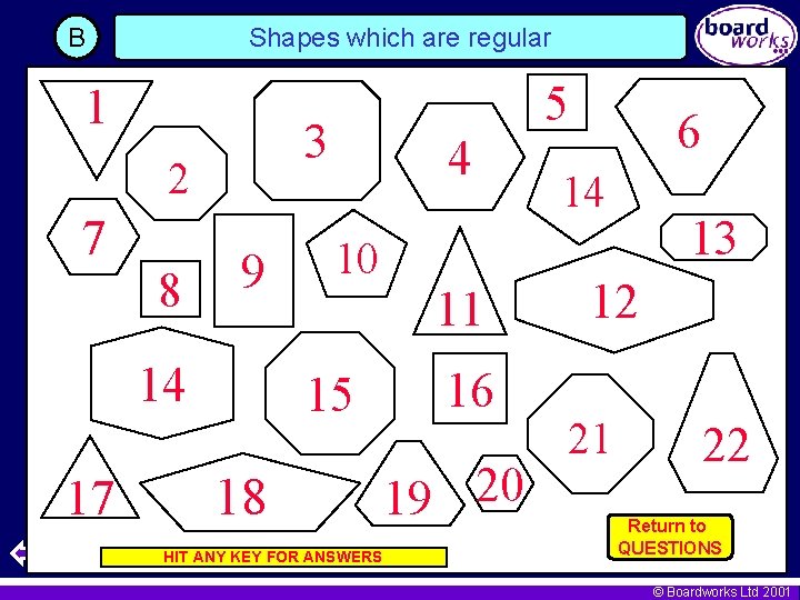 B Shapes which are regular 1 3 2 7 8 9 14 17 5