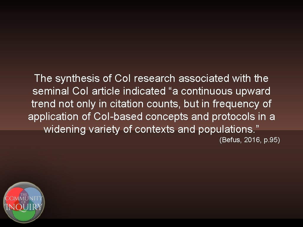 The synthesis of Co. I research associated with the seminal Co. I article indicated