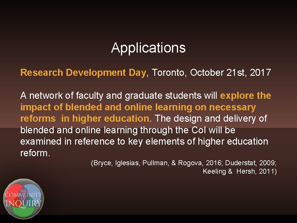 Applications Research Development Day, Toronto, October 21 st, 2017 A network of faculty and