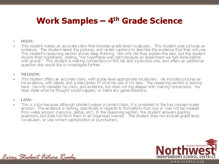 Work Samples – 4 th Grade Science • • HIGH: This student makes an Work Samples – 4 th Grade Science • • HIGH: This student makes an