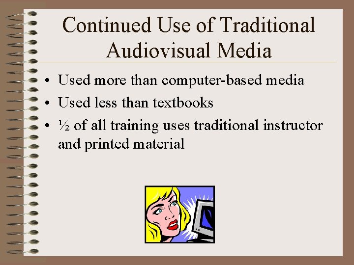 Continued Use of Traditional Audiovisual Media • Used more than computer-based media • Used