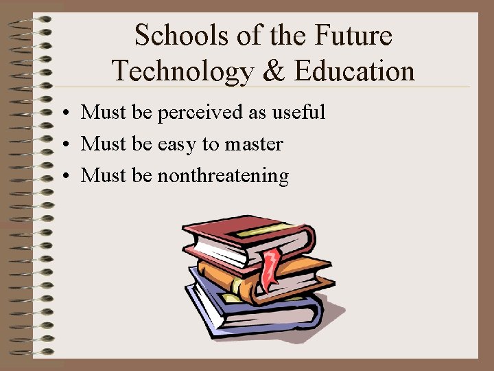 Schools of the Future Technology & Education • Must be perceived as useful •
