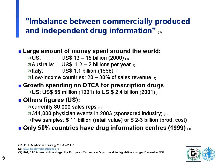 "Imbalance between commercially produced and independent drug information" (1) n Large amount of money