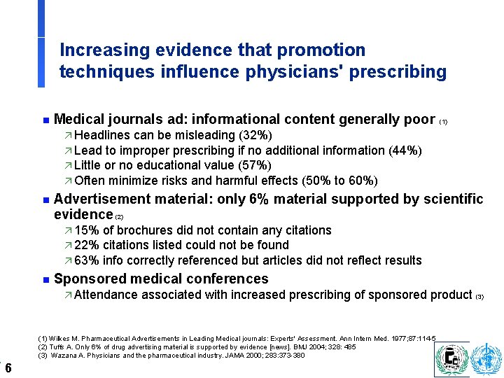 Increasing evidence that promotion techniques influence physicians' prescribing n Medical journals ad: informational content