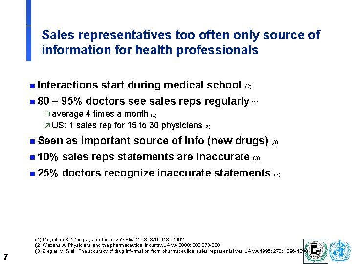 Sales representatives too often only source of information for health professionals n Interactions start