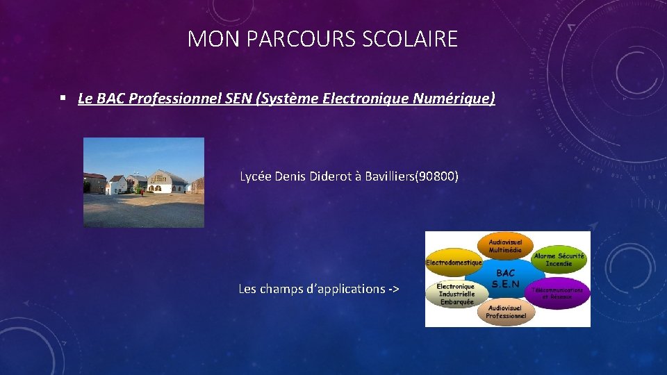 MON PARCOURS SCOLAIRE § Le BAC Professionnel SEN (Système Electronique Numérique) Lycée Denis Diderot