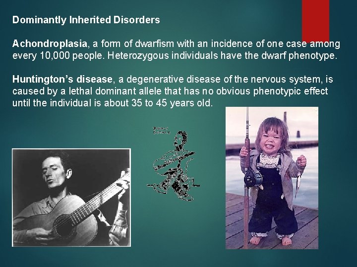 Dominantly Inherited Disorders Achondroplasia, a form of dwarfism with an incidence of one case