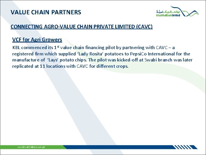 VALUE CHAIN PARTNERS CONNECTING AGRO-VALUE CHAIN PRIVATE LIMITED (CAVC) VCF for Agri Growers KBL