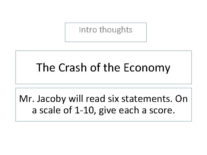 Intro thoughts The Crash of the Economy Mr. Jacoby will read six statements. On