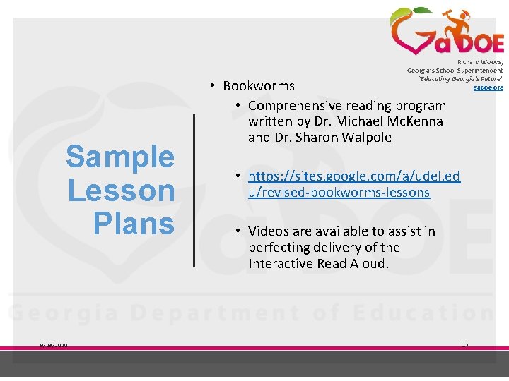 Richard Woods, Georgia’s School Superintendent “Educating Georgia’s Future” gadoe. org Sample Lesson Plans 9/29/2020