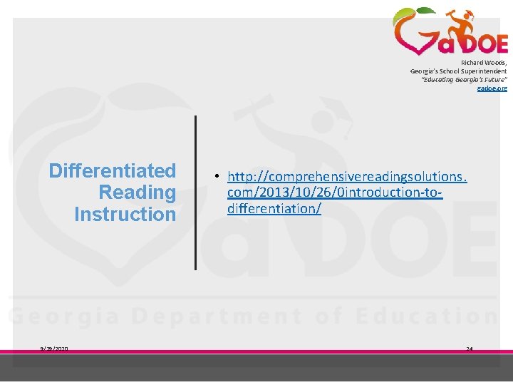 Richard Woods, Georgia’s School Superintendent “Educating Georgia’s Future” gadoe. org Differentiated Reading Instruction 9/29/2020