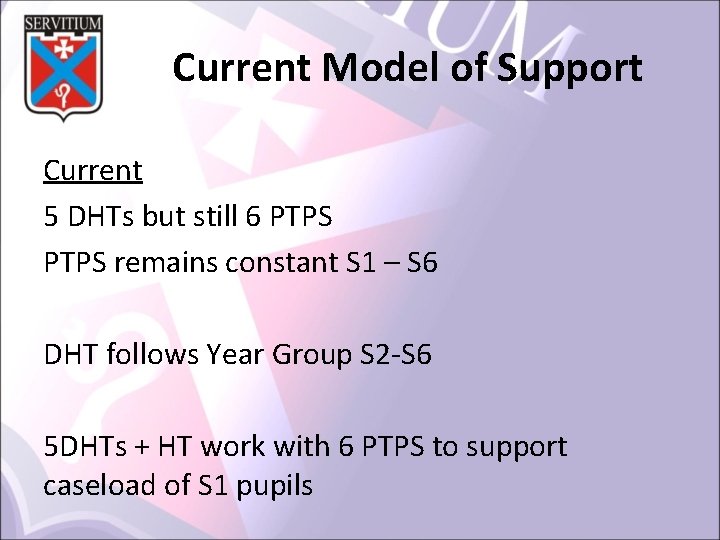 Current Model of Support Current 5 DHTs but still 6 PTPS remains constant S