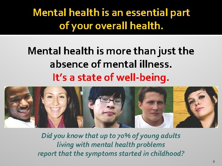 Mental health is an essential part of your 0 verall health. Mental health is