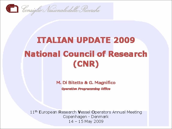 ITALIAN UPDATE 2009 National Council of Research (CNR) M. Di Bitetto & G. Magnifico