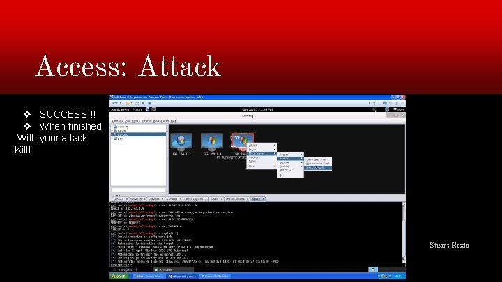 Access: Attack ❖ SUCCESS!!! ❖ When finished With your attack, Kill! Stuart Hoxie 
