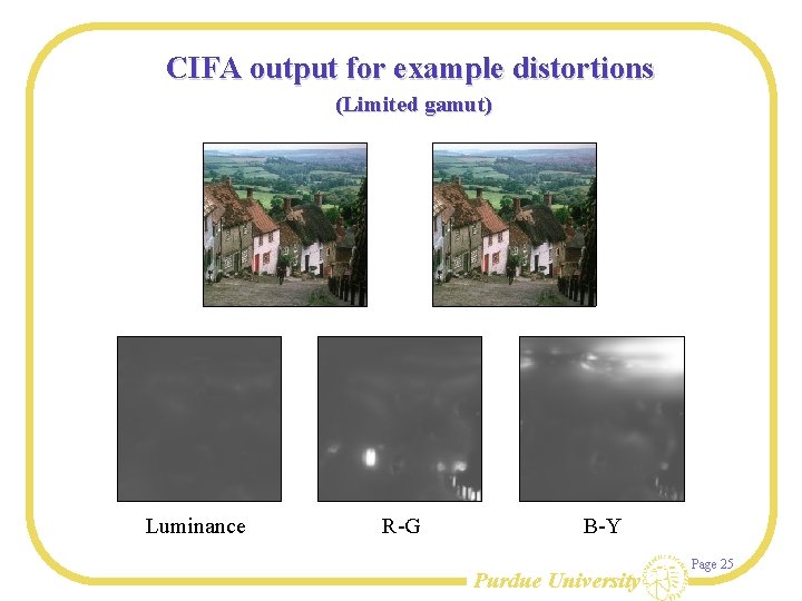 CIFA output for example distortions (Limited gamut) Luminance R-G B-Y Purdue University Page 25