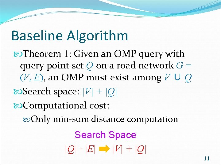 Baseline Algorithm Theorem 1: Given an OMP query with query point set Q on