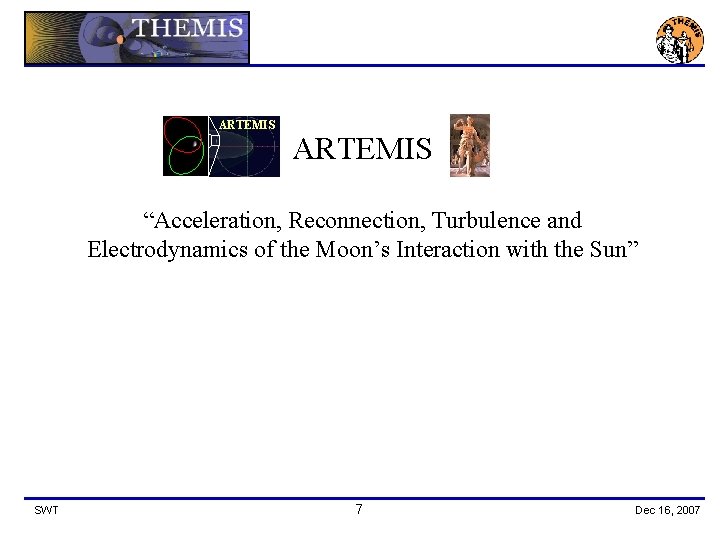 ARTEMIS “Acceleration, Reconnection, Turbulence and Electrodynamics of the Moon’s Interaction with the Sun” SWT