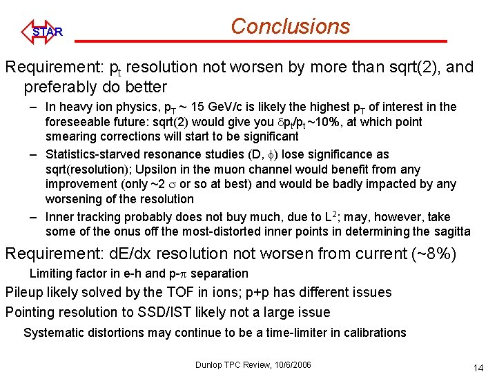 ó STAR Conclusions Requirement: pt resolution not worsen by more than sqrt(2), and preferably