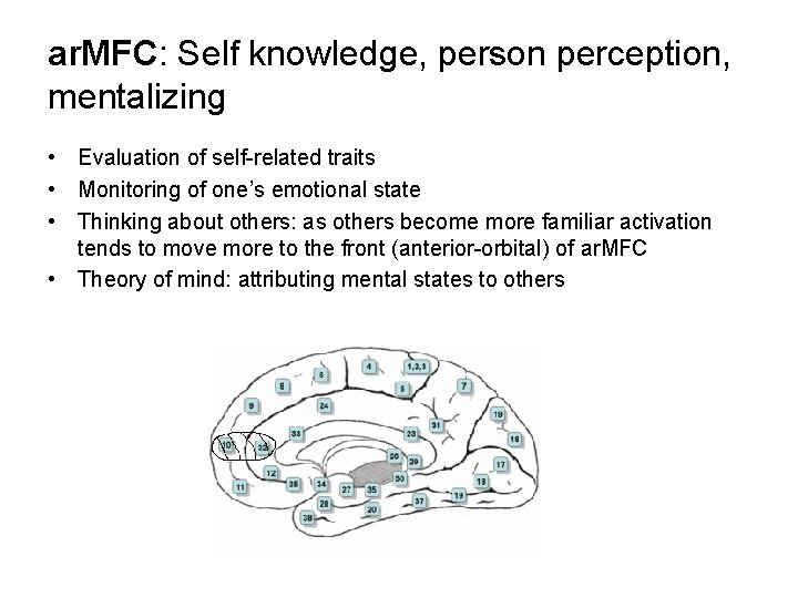 ar. MFC: Self knowledge, person perception, mentalizing • Evaluation of self-related traits • Monitoring