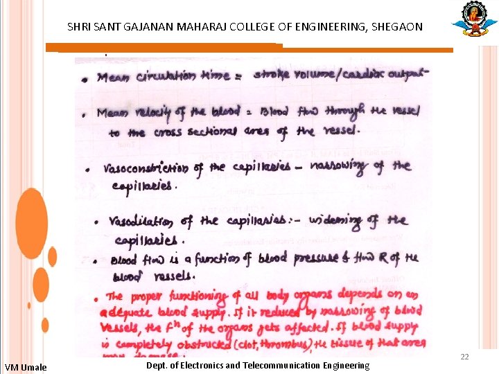 SHRI SANT GAJANAN MAHARAJ COLLEGE OF ENGINEERING, SHEGAON : VM Umale Dept. of Electronics