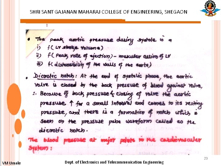 SHRI SANT GAJANAN MAHARAJ COLLEGE OF ENGINEERING, SHEGAON : VM Umale Dept. of Electronics