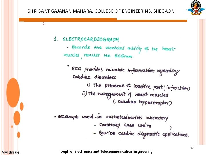 SHRI SANT GAJANAN MAHARAJ COLLEGE OF ENGINEERING, SHEGAON : VM Umale Dept. of Electronics