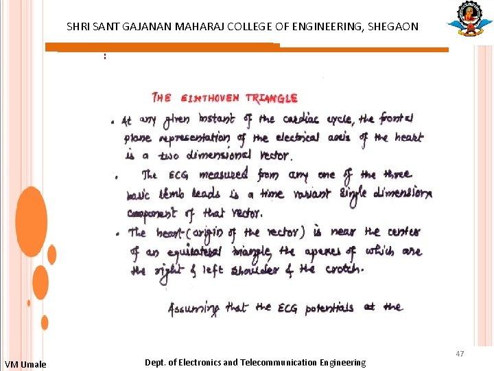 SHRI SANT GAJANAN MAHARAJ COLLEGE OF ENGINEERING, SHEGAON : VM Umale Dept. of Electronics