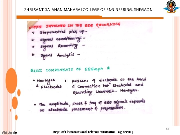 SHRI SANT GAJANAN MAHARAJ COLLEGE OF ENGINEERING, SHEGAON : VM Umale Dept. of Electronics
