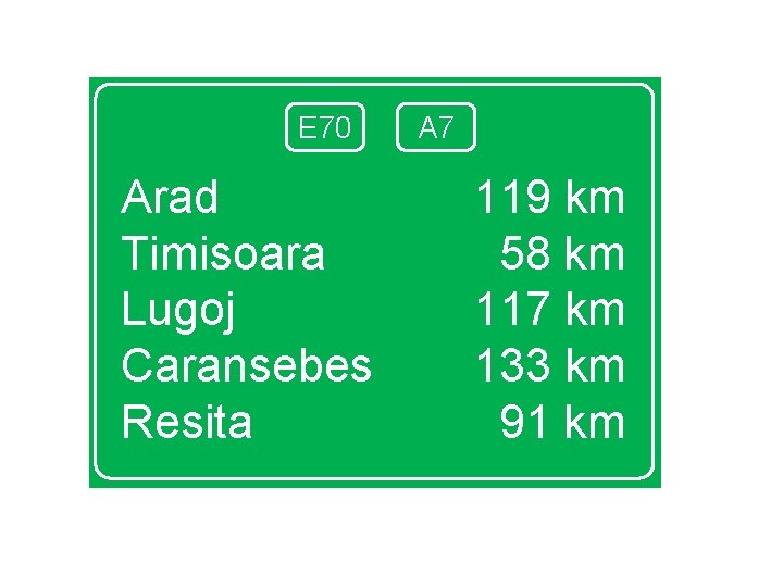 E 70 Arad Timisoara Lugoj Caransebes Resita A 7 119 km 58 km 117