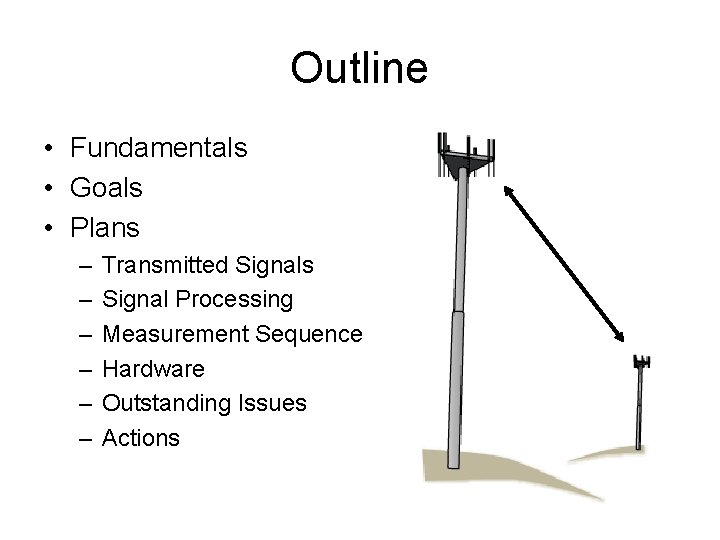 Outline • Fundamentals • Goals • Plans – – – Transmitted Signals Signal Processing