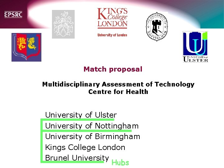 Match proposal Multidisciplinary Assessment of Technology Centre for Health University of Ulster University of