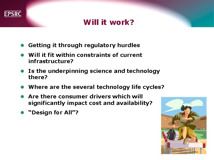 Will it work? l Getting it through regulatory hurdles l Will it fit within