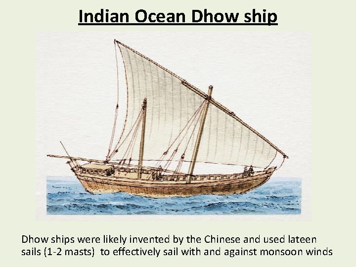Indian Ocean Dhow ships were likely invented by the Chinese and used lateen sails