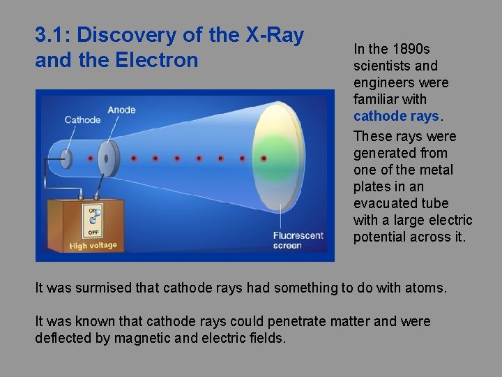 3. 1: Discovery of the X-Ray and the Electron In the 1890 s scientists