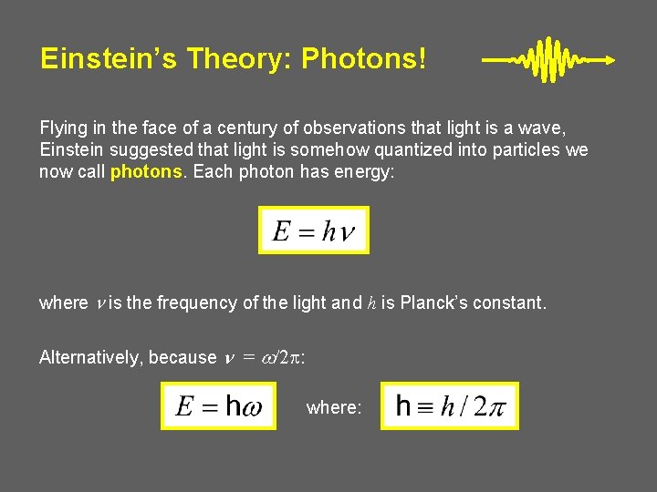 Einstein’s Theory: Photons! Flying in the face of a century of observations that light