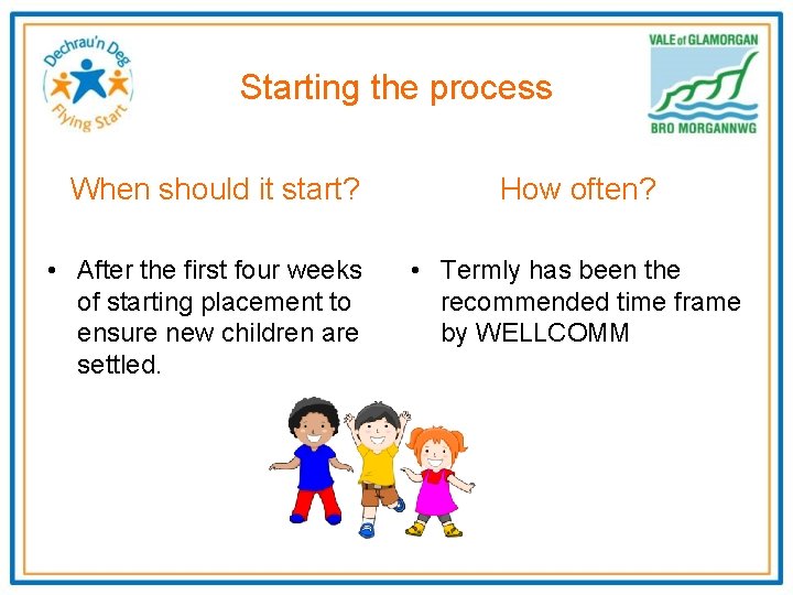 Starting the process When should it start? • After the first four weeks of