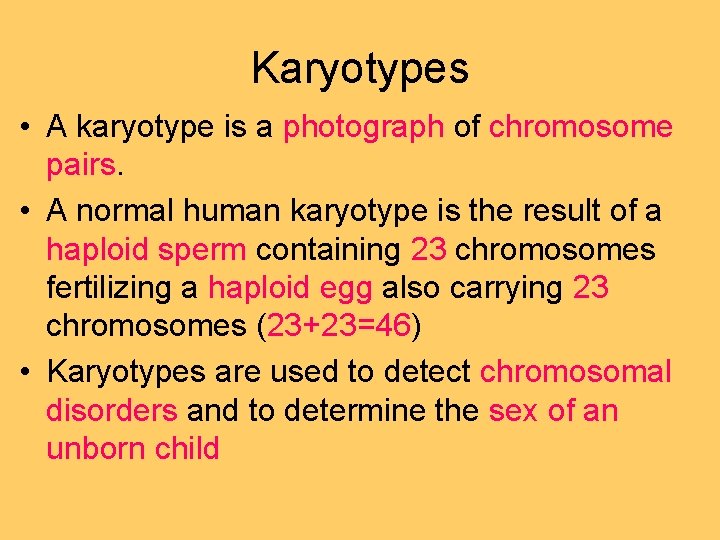 Karyotypes • A karyotype is a photograph of chromosome pairs. • A normal human