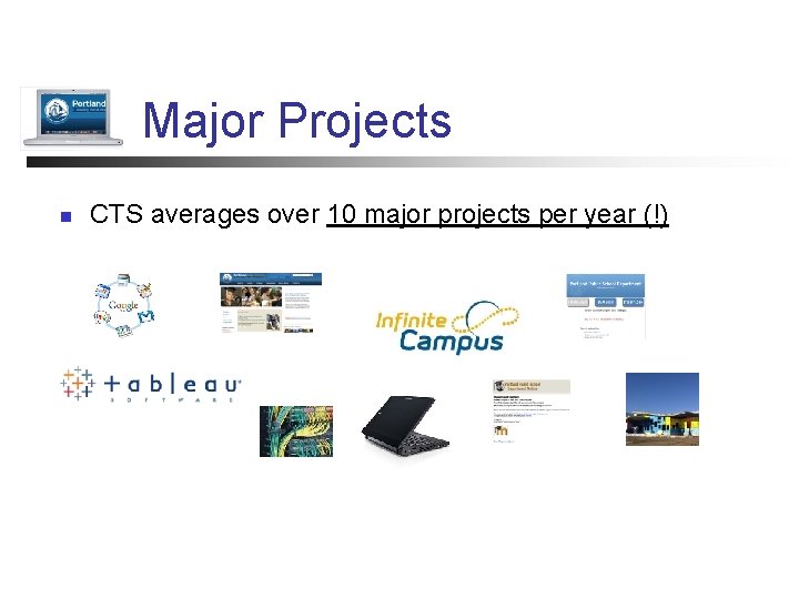 Major Projects n CTS averages over 10 major projects per year (!) 