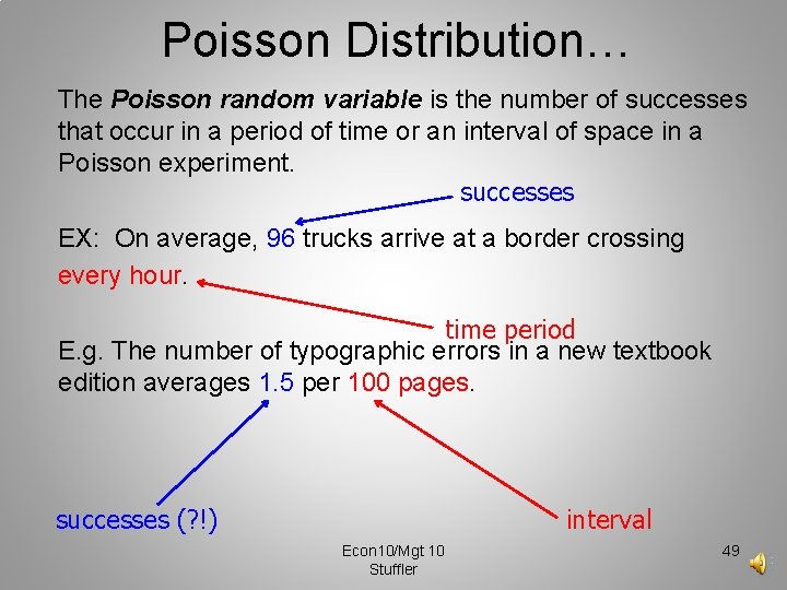 Poisson Distribution… The Poisson random variable is the number of successes that occur in