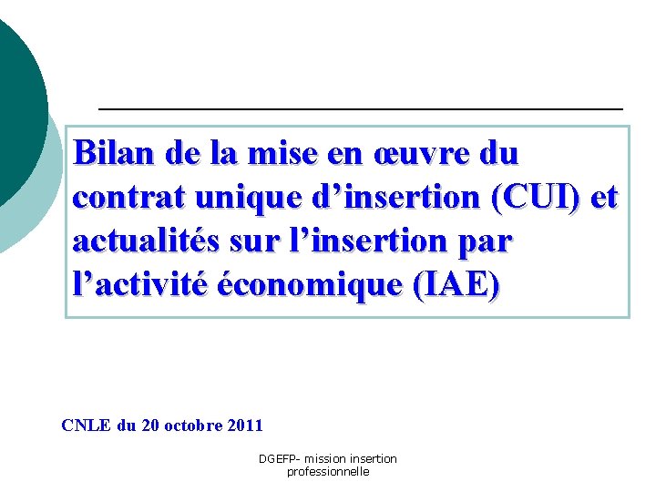 Bilan de la mise en œuvre du contrat unique d’insertion (CUI) et actualités sur