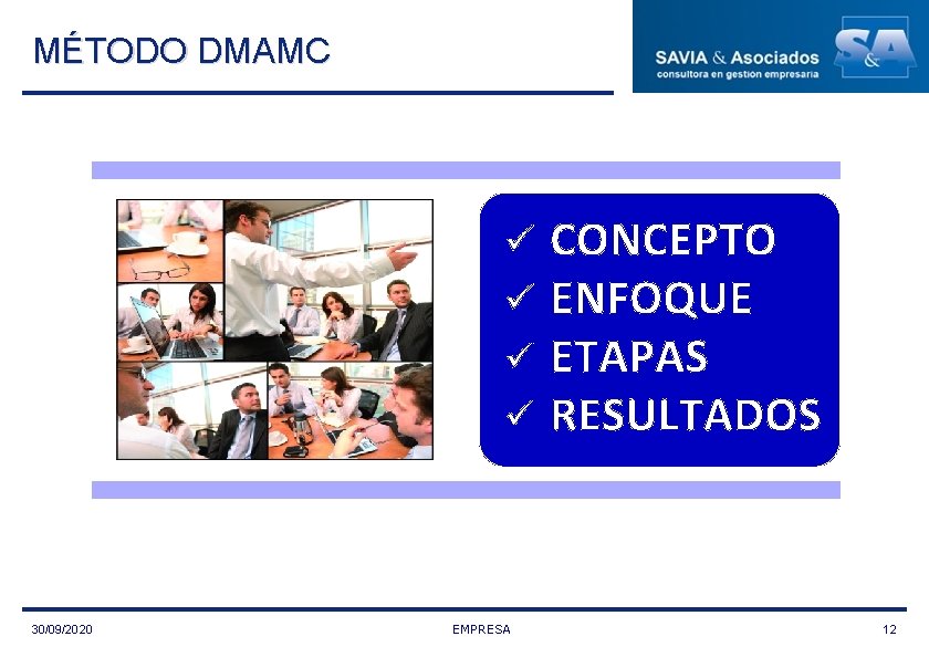 MÉTODO DMAMC ü ü 30/09/2020 EMPRESA CONCEPTO ENFOQUE ETAPAS RESULTADOS 12 