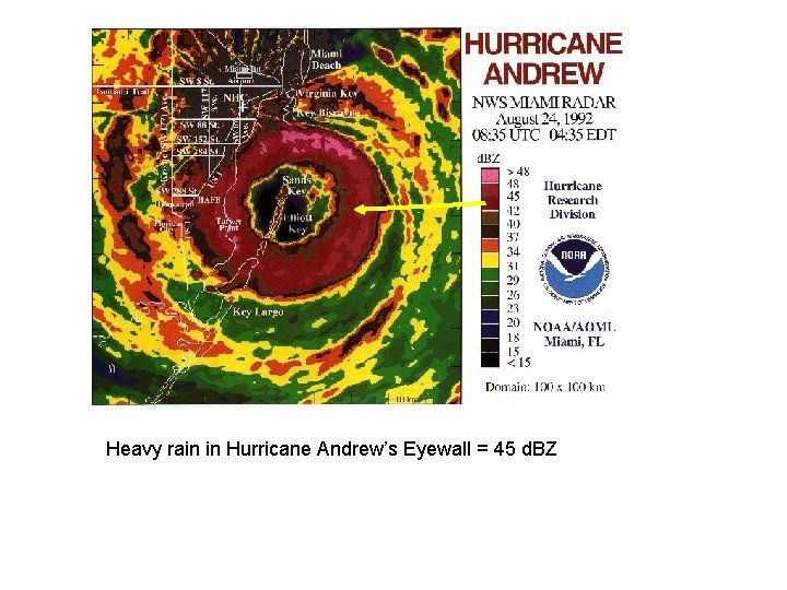 Heavy rain in Hurricane Andrew’s Eyewall = 45 d. BZ Heavy rain in Hurricane Andrew’s Eyewall = 45 d. BZ